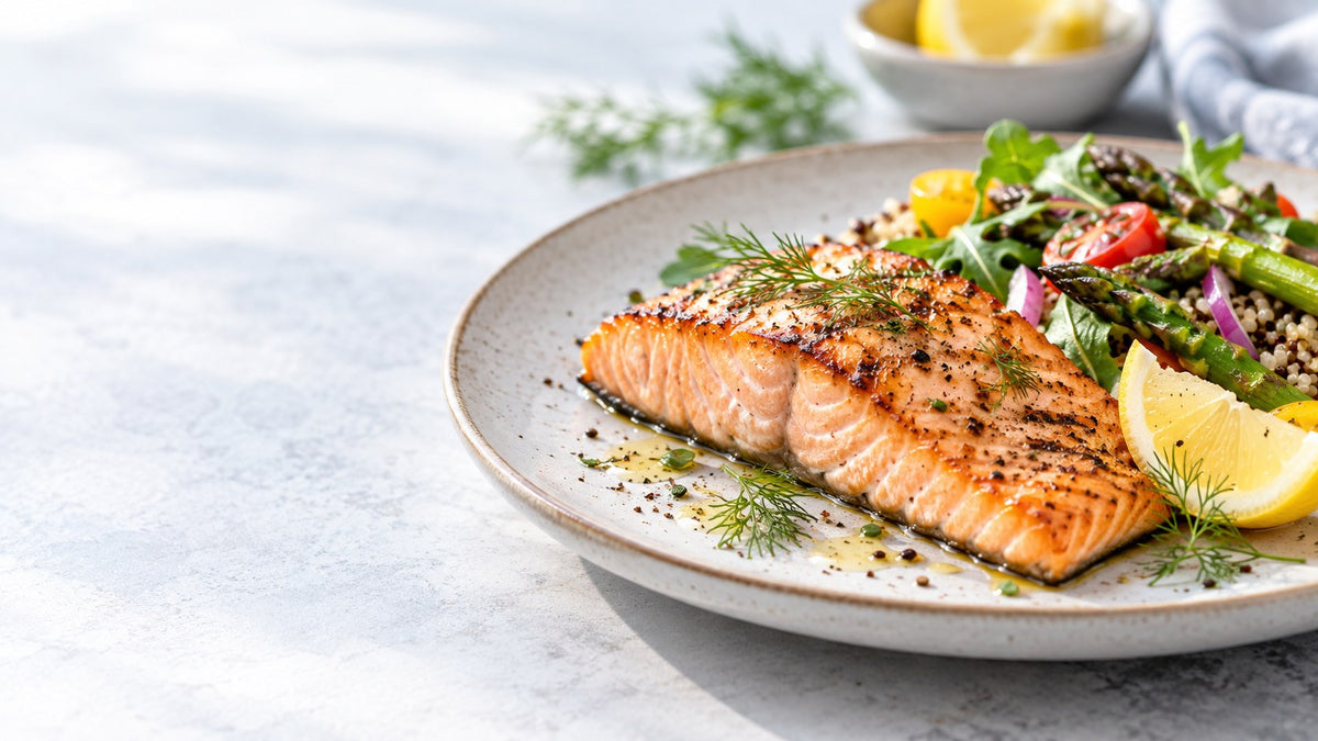 Grilled salmon with lemon and fresh dill