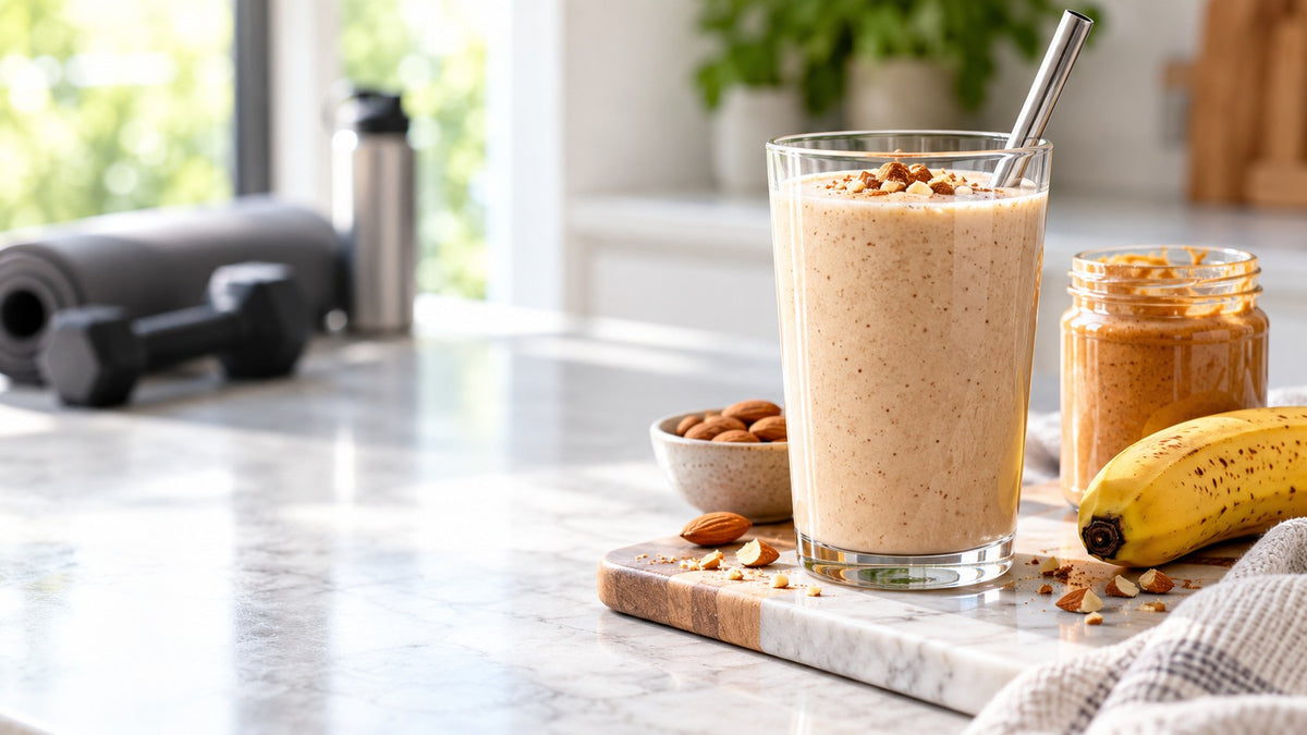 Recovery smoothie with banana and almond butter