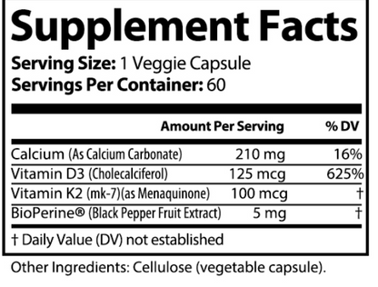 Supreme Vitamin D3 with K2 Supplement Facts